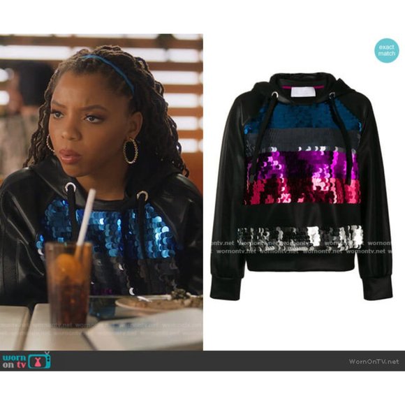 💥HOT ITEM💥 Palale Color Block Sequin and Leather Hoodie - Picture 14 of 14